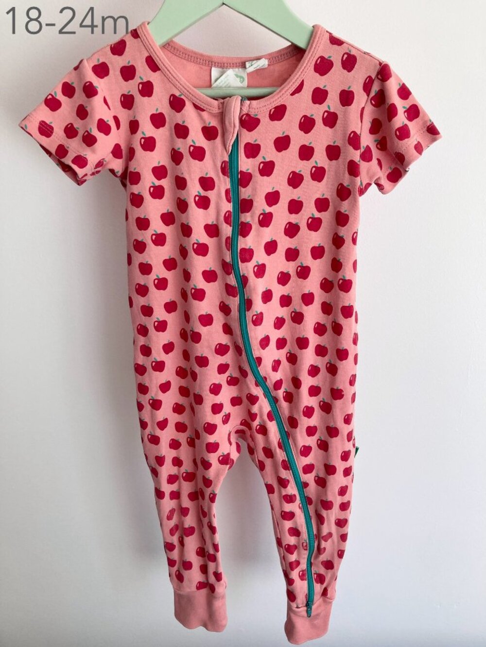 🪴5/$30 Parade 18-24 Months Toddler Apples Pink Short Sleeve Zip Sleeper Romper